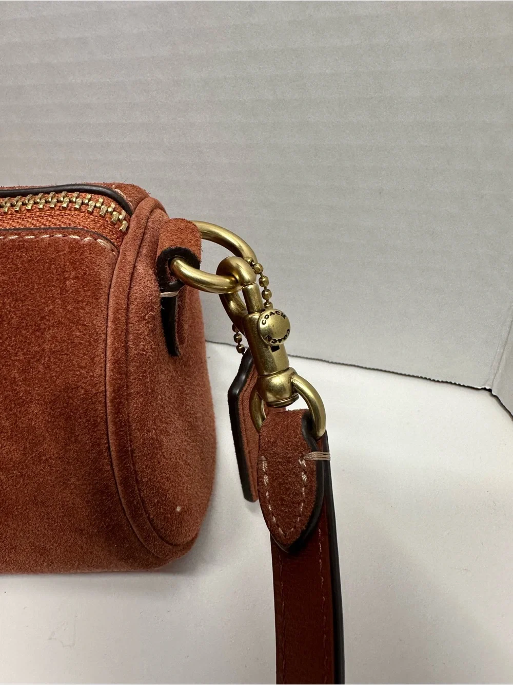 Coach Brown Suede Cylindrical Crossbody Bag with Leather Strap